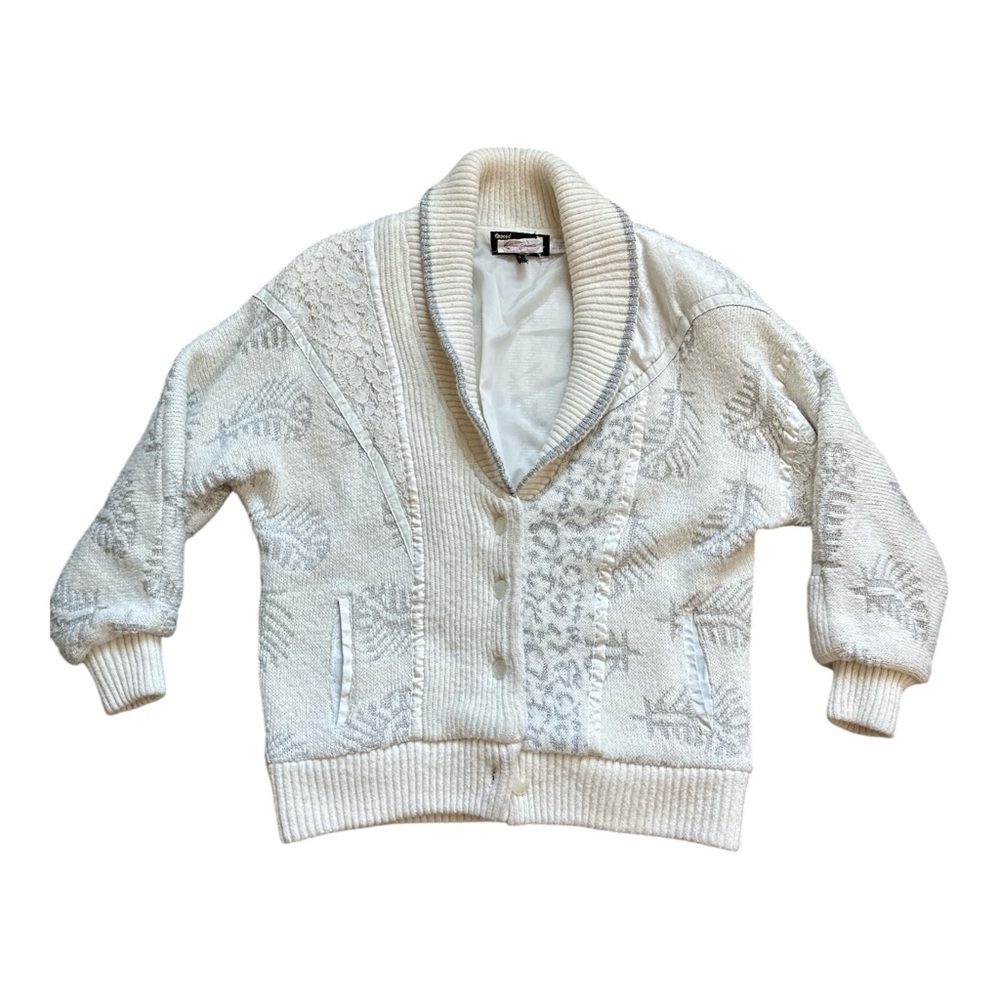 Vintage Graced By Starr Oversized Heavy Knit Sweater W/ Lace Embellishment Sz S